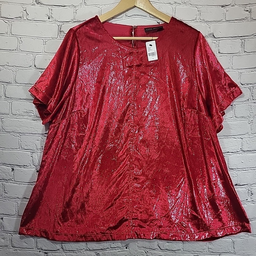 LANE BRYANT Top Size 18 Red Sparkly Holiday NWT NEW
